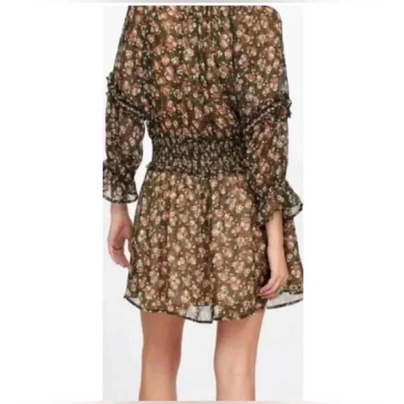 Zara Floral Beaded Mini Dress Small Peasant BOHO Festive Ruffle Smocked - Picture 14 of 15